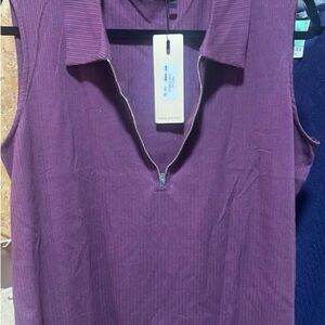 Purple Sleeveless Zip-Up Top